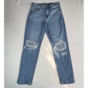 American Eagle Mom Jeans Womens 6 Medium Wash Distressed High Rise Tapered Leg